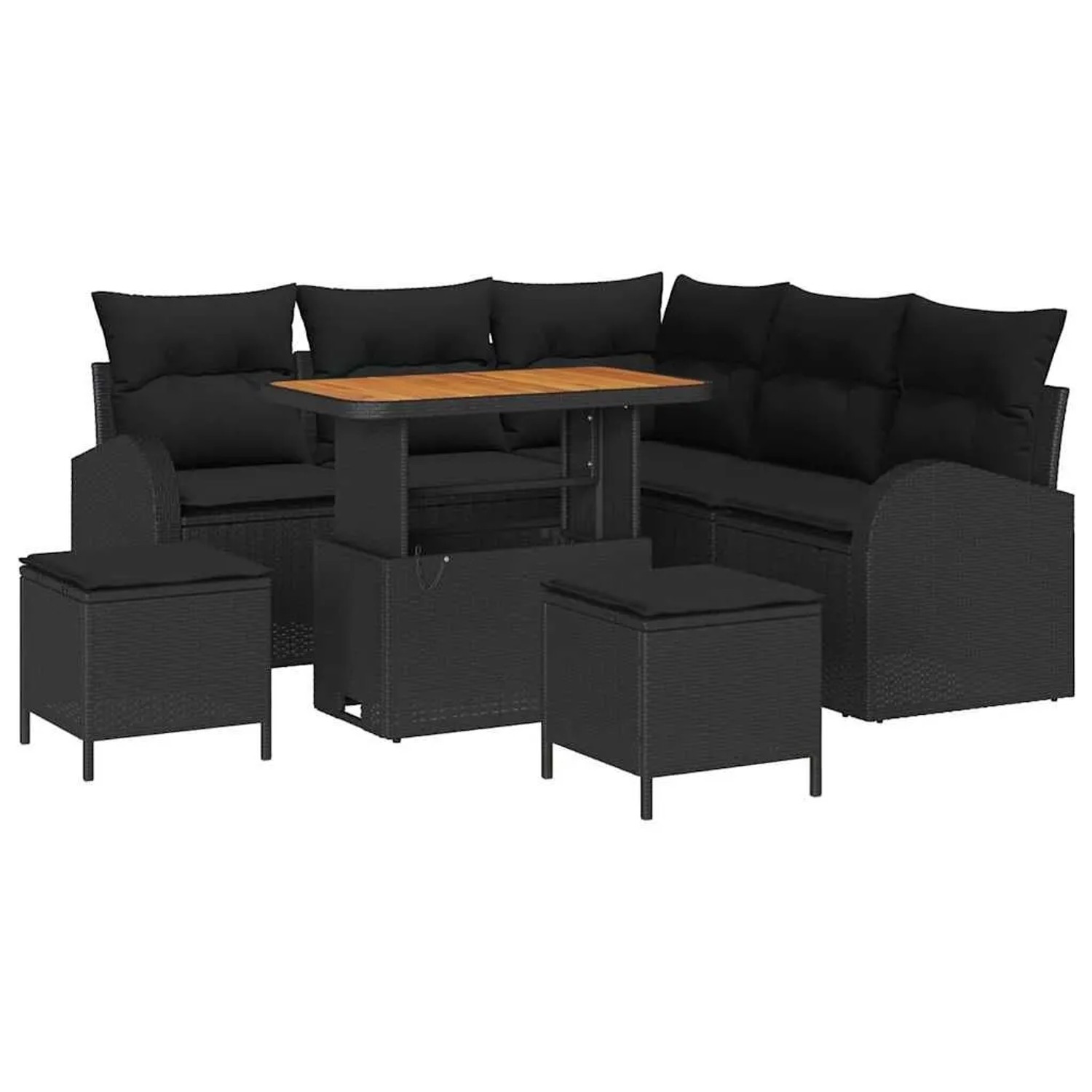 vidaXL Garten-Sofa-Set mit Kissen mit Speicher 8-Tlg Schwarz 3364344