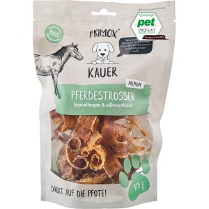 Primox Hunde-Snack Pferdestrossen, 175g. Getrocknete Kauer für Hunde, hypoallergen und nährstoffreich.