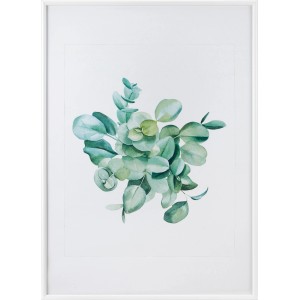 Weißer Kunststoff Bilderrahmen 60x80 cm mit Aquarell-Eukalyptus Motiv.
