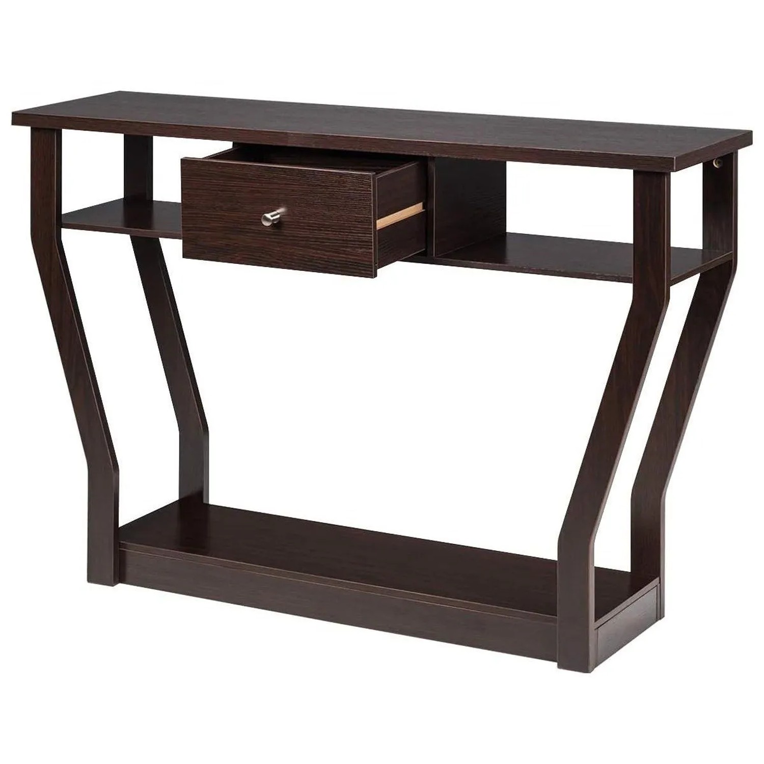 Costway Konsolentisch mit Schublade und Regal Flurtisch Braun