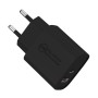 Schwarzes SOTECH USB Netzteil 20W mit USB-A und USB-C Anschluss.