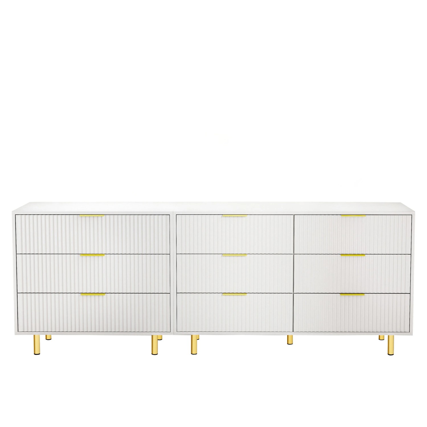 okwish Kommode mit 9 Schubladen Wohnzimmer 200x72x40cm Weiß