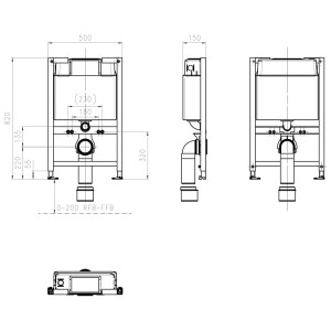 Technische Zeichnung: Kronenbach WC-Element 82 cm Plantec 2.0 für wandhängendes WC.