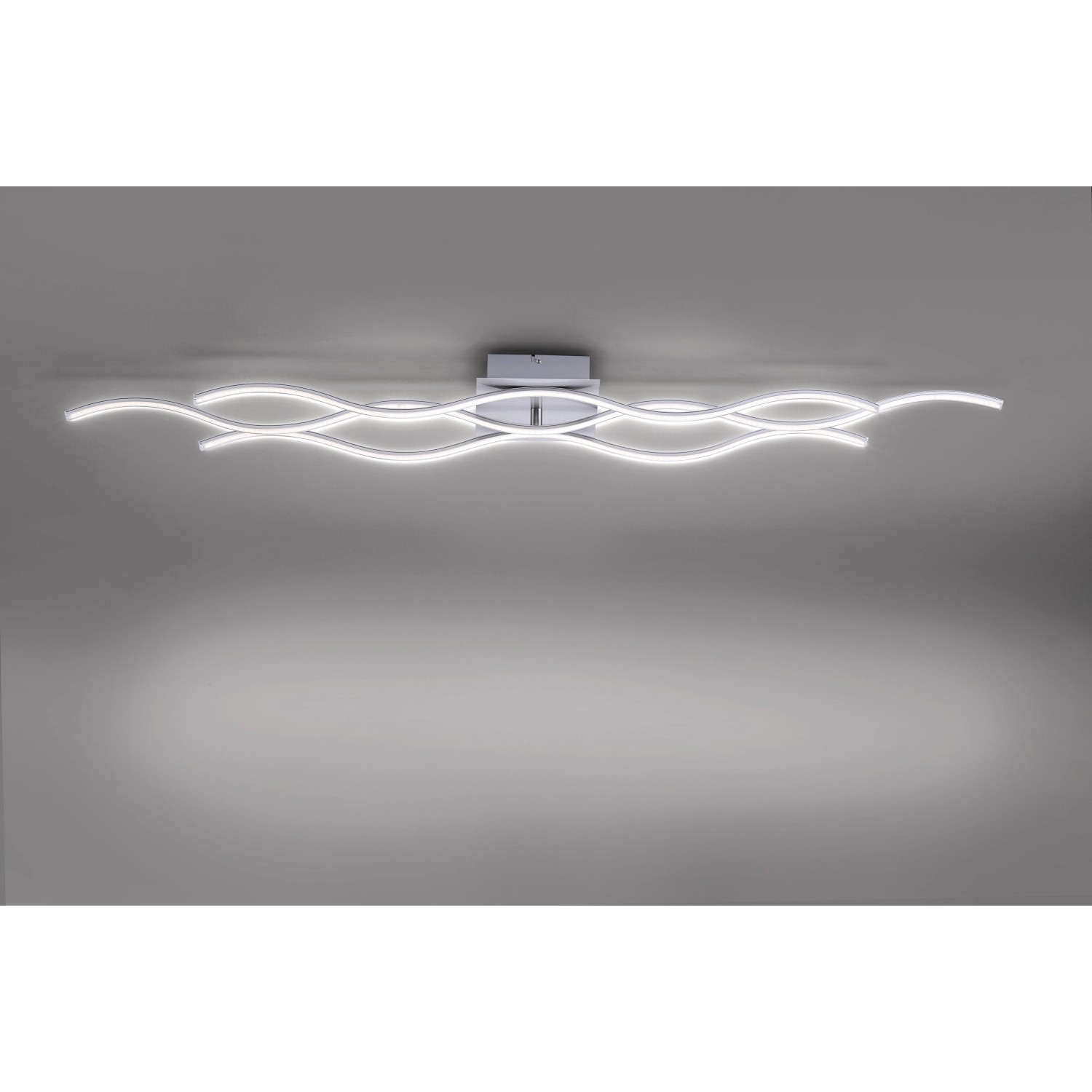 Moderne LED-Deckenleuchte Wave, 139,5 cm, silberfarben, wellenförmiges Design für Wohnräume.