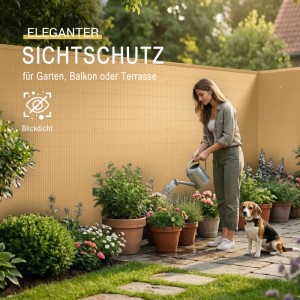 Bambusfarbener PVC Sichtschutz für Balkon, Garten. Blickdicht, stabil, witterungsbeständig.