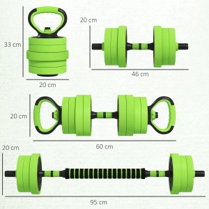 SPORTNOW Hantelset, grün, als Hantel, Langhantel und Kettlebell nutzbar. Ideal für dein Fitnesstraining.
