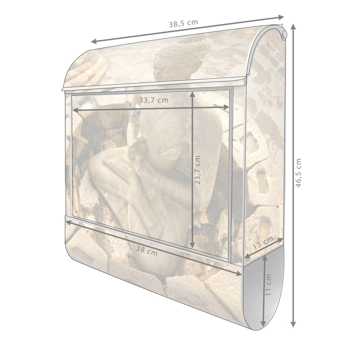 Banjado Design Briefkasten Silber Pulverbeschichtet 39x47x14cm 2 Schlüssel Mit Zeitungsfach Motiv Sitzender Buddha_6