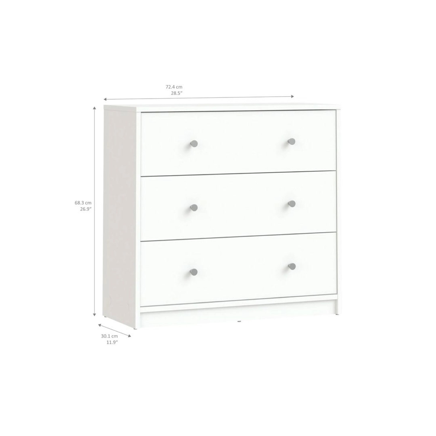 Weiße ebuy24 Maria Kommode mit 3 Schubladen. Schlichtes Design für Schlafzimmer oder Wohnbereich.