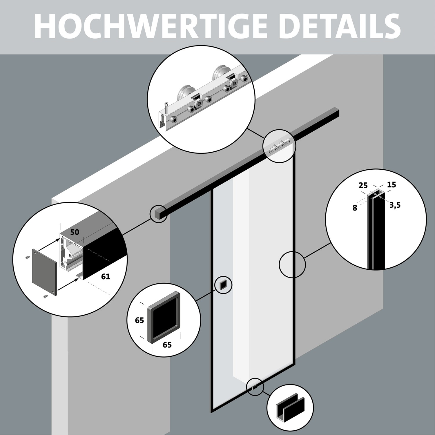 Skyscope Portal Schiebetür-Set Slimwork Typ 8 Klarglas 94 cm x 206 cm_6