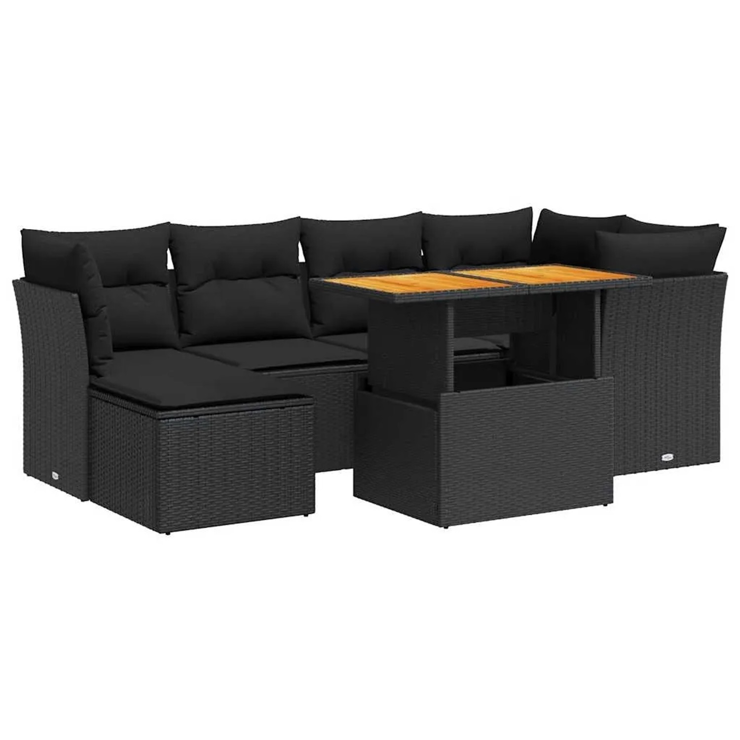 vidaXL 7-Tlg Garten-Sofagarnitur mit Kissen Schwarz Poly Rattan 3326946 günstig online kaufen