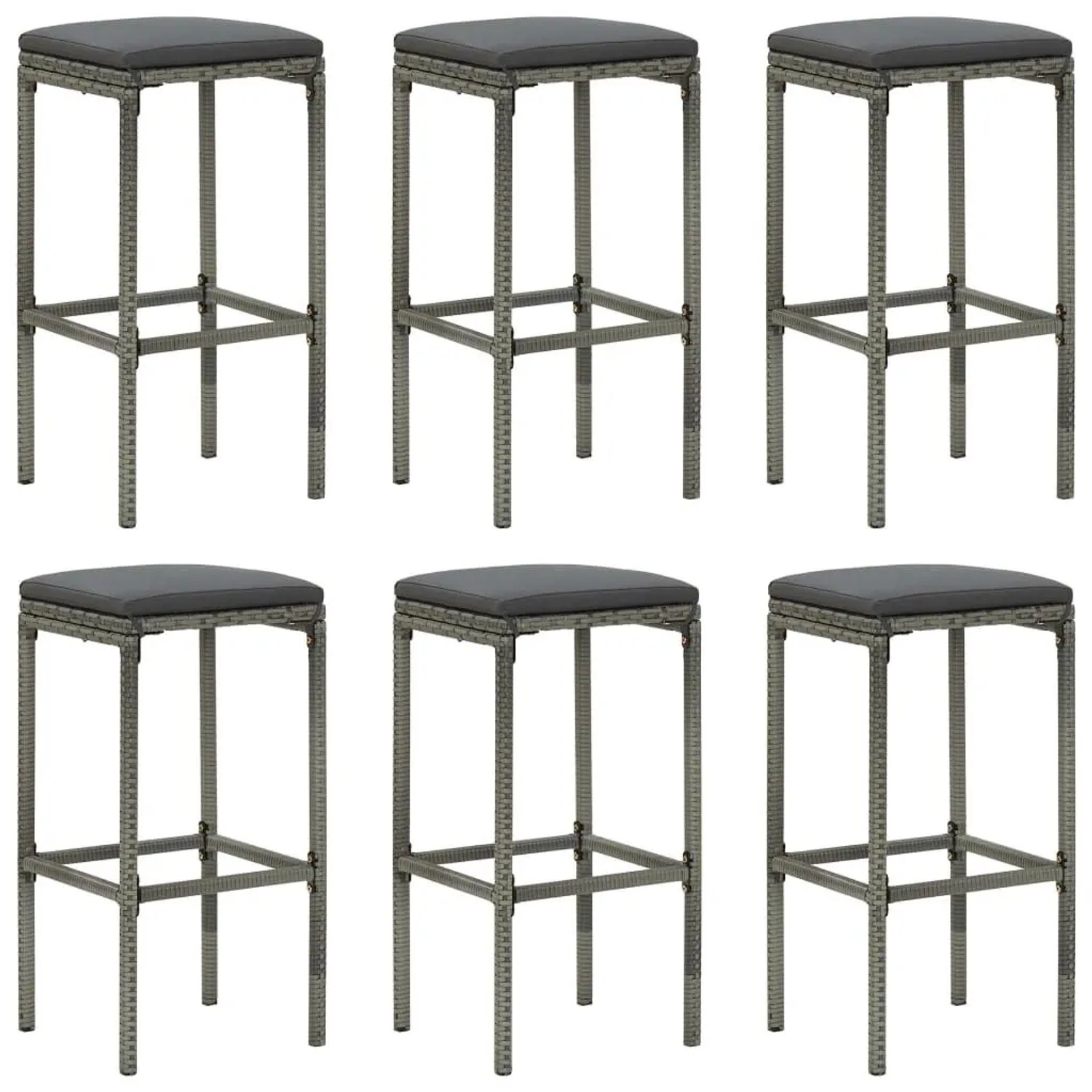 vidaXL Barhocker mit Kissen 6 Stk Grau Poly Rattan 313450