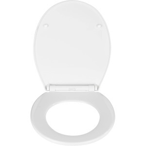 Weißer Wenko Premium WC-Sitz Kos mit Absenkautomatik, geöffnet.