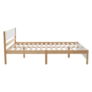 okwish Holzbett 140x200 mit Lattenrost und weißem Kopf-/Fußteil.