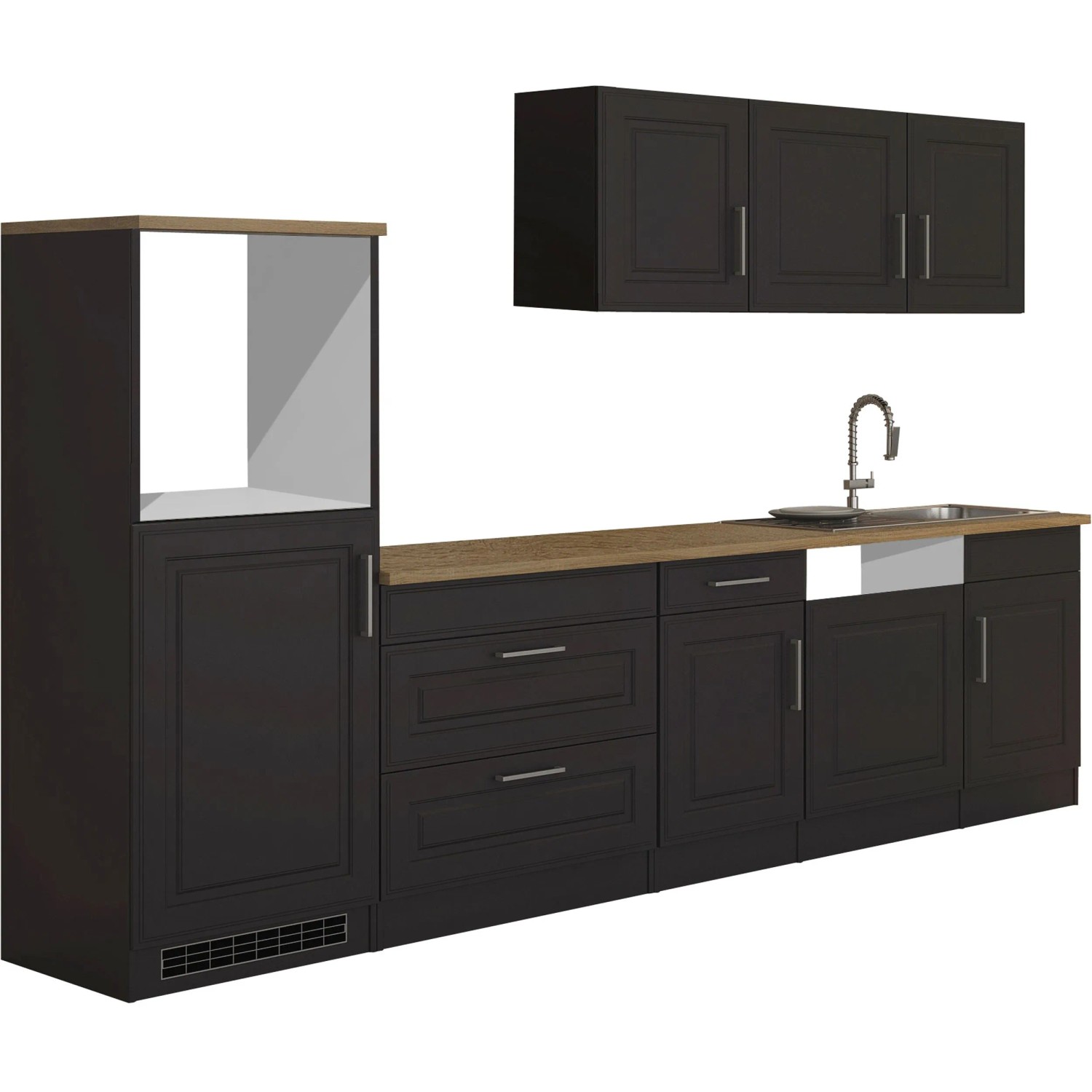 Held Möbel Küchenzeile Rom 300 cm Landhaus Grau Matt ohne E-Geräte