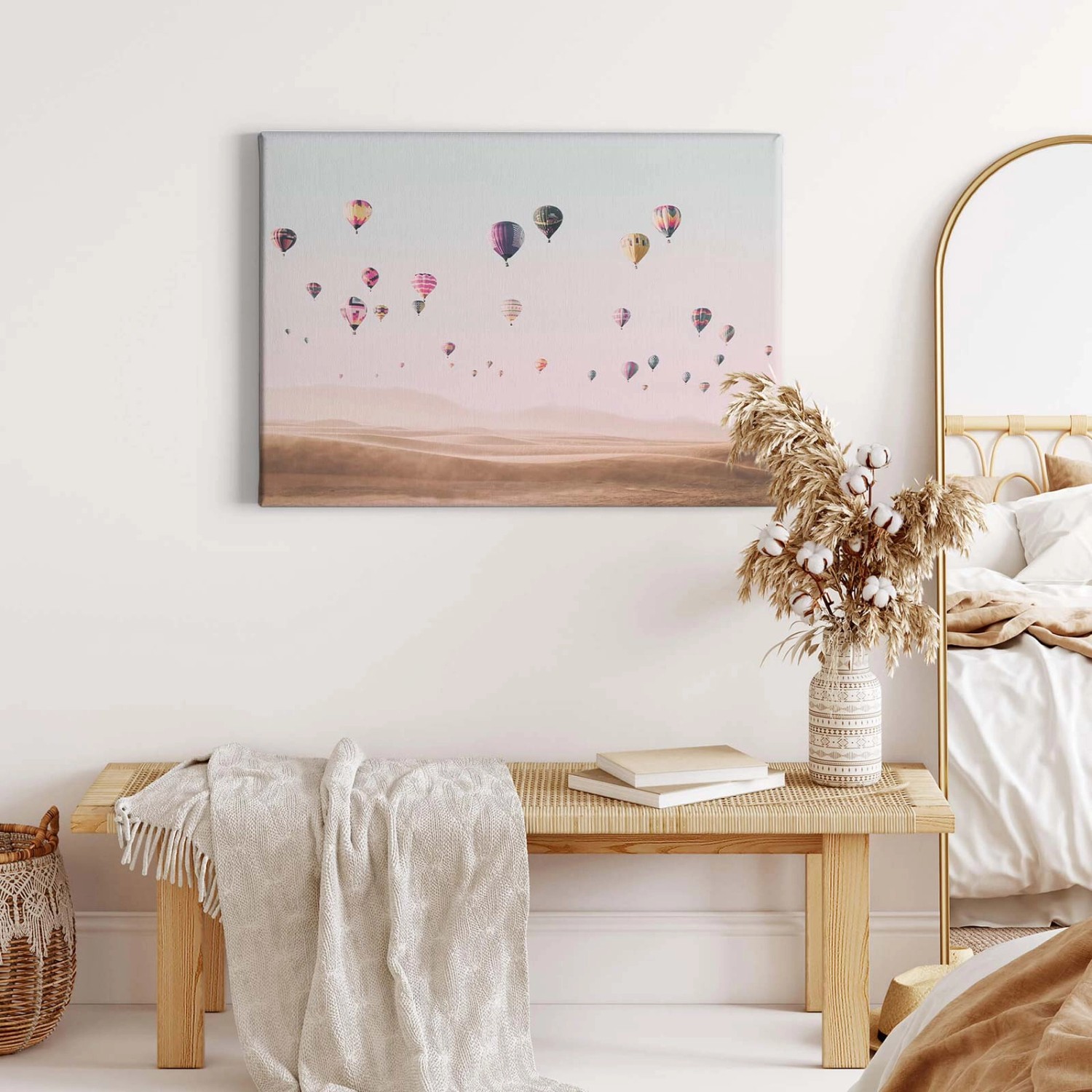 Bricoflor Leinwandbild Mit Heißluftballon Pastell Wandbild Mit Ballons  Ideal Für Schlafzimmer Und Wohnzimmer Rosa Leinwand Bild Mit Himmel Motiv