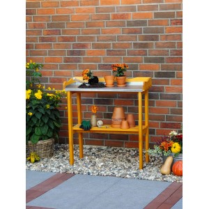 Pflanztisch aus Kiefernholz mit verzinkter Arbeitsfläche, 84x38x90 cm, für Gewächshaus und Terrasse.