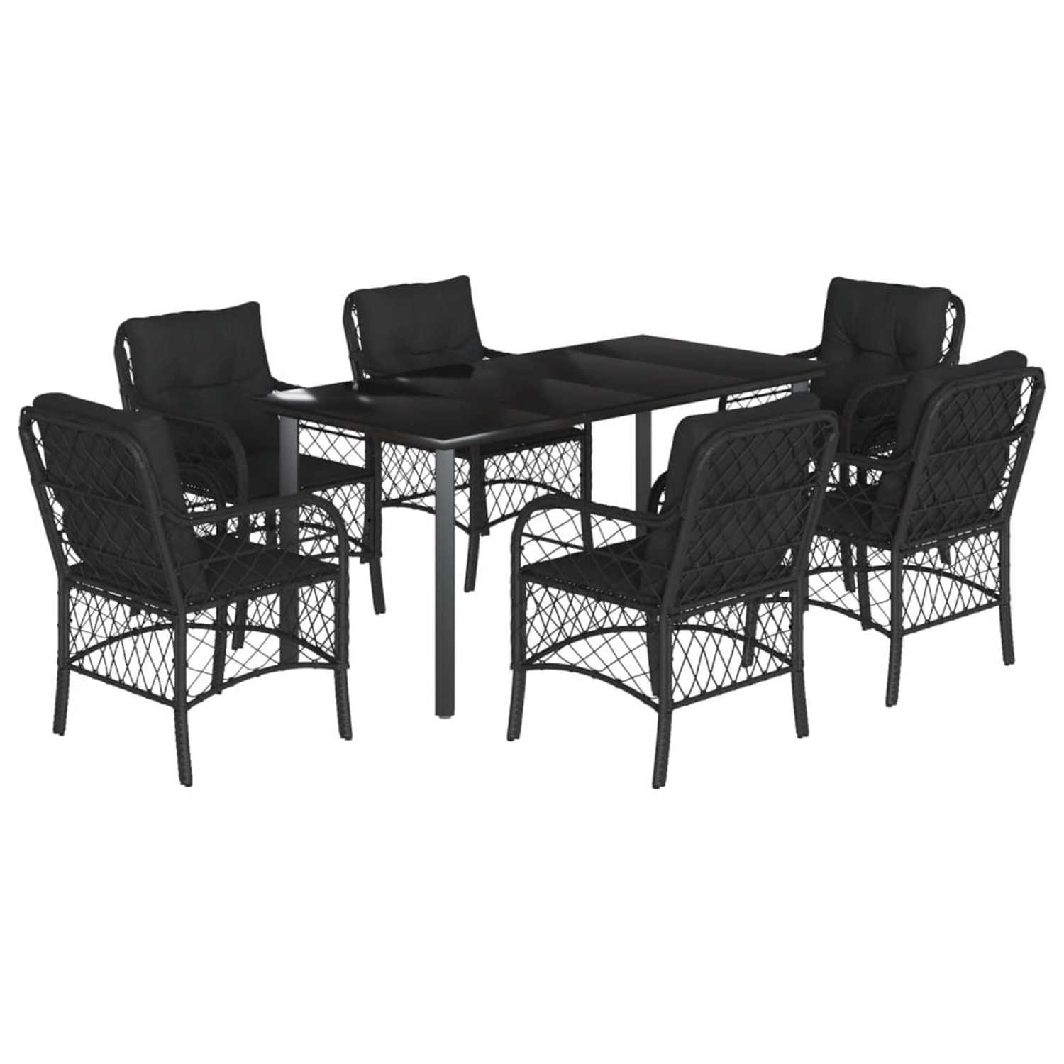 vidaXL 7-Tlg Garten-Essgruppe mit Kissen Schwarz Poly Rattan 3212107 günstig online kaufen