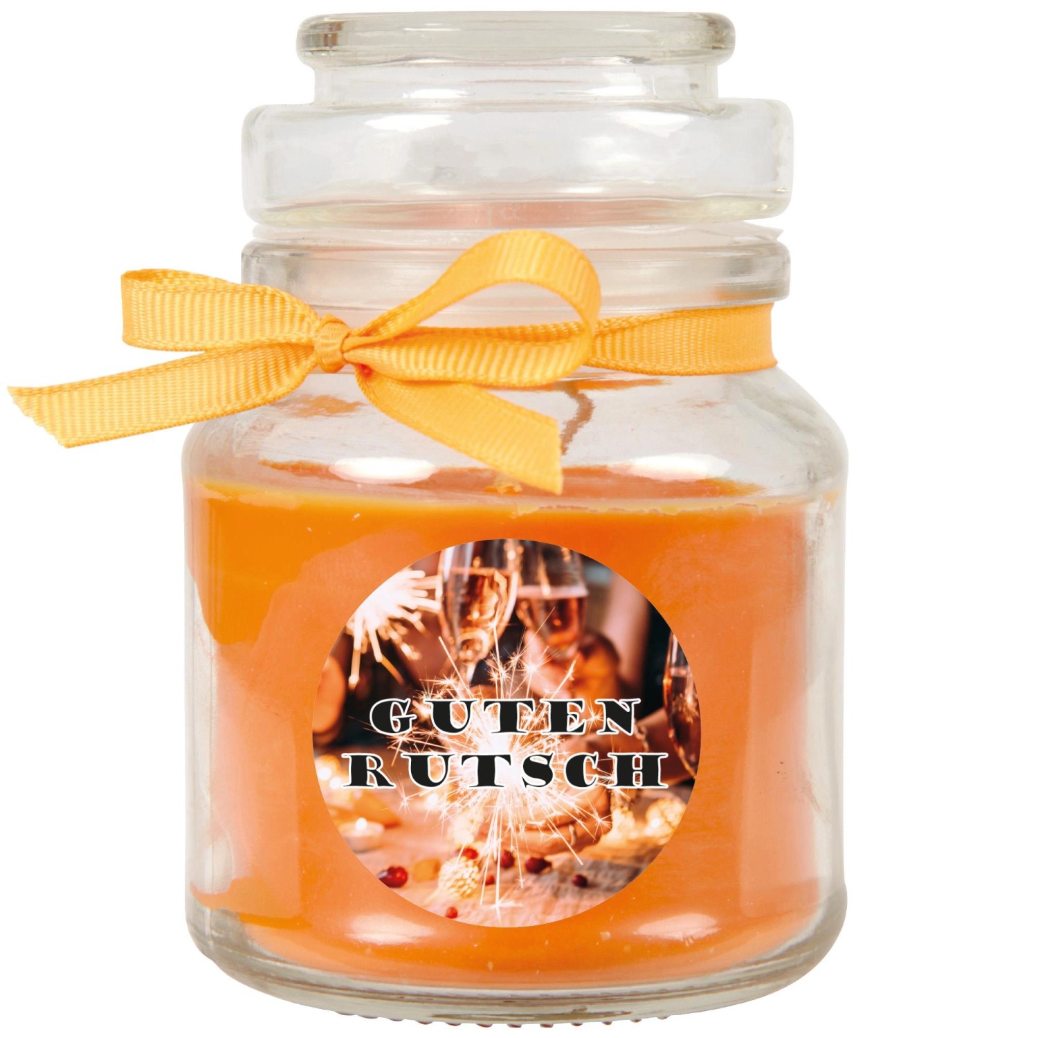 HS Candle Duftkerze & Glas Neujahr Orange Bonbon 30h günstig online kaufen