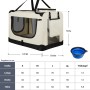 Beige Juskys Hundetransportbox Lassie L, faltbar mit Netzfenster, Tragegriff und blauem Trinknapf.