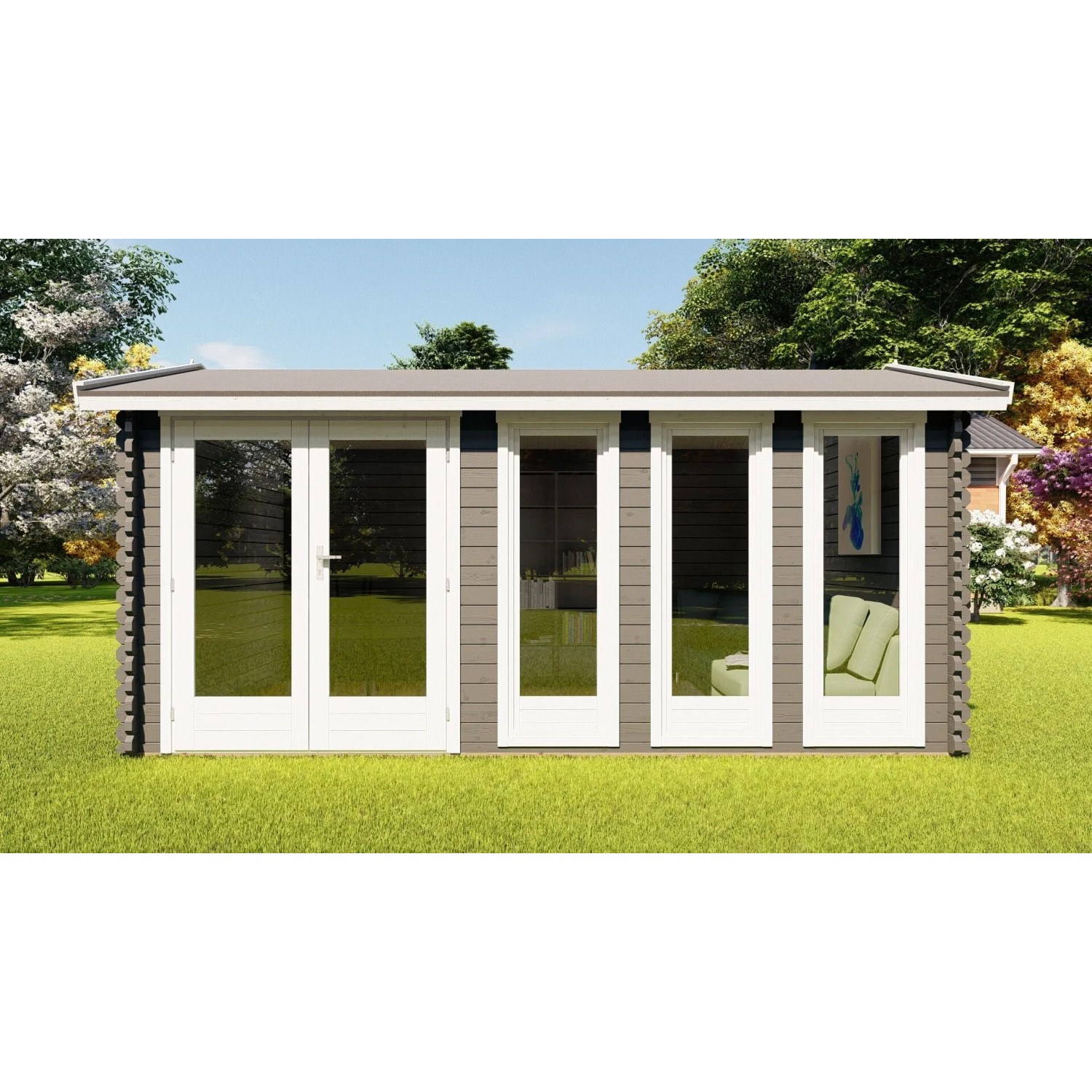 Finn Art Blockhaus 40mm Holz Gartenhaus 4,8x3 m York 13 mit Doppeltür und 18mm Fußboden