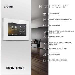 Balter EVO HD Video-Türsprechanlage mit 7-Zoll-Monitor, Weiß-Schwarz, für Einfamilienhäuser.