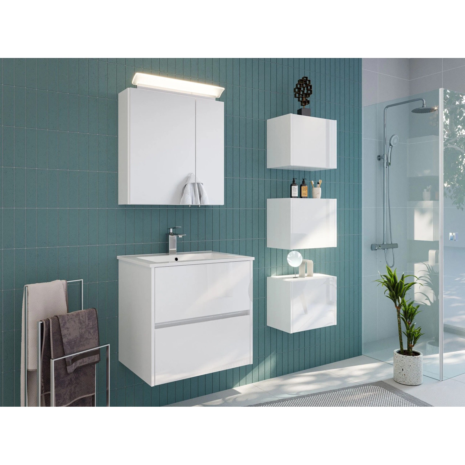 Posseik Badmöbelset Limes Weiß Hochglanz 60 cm LED
