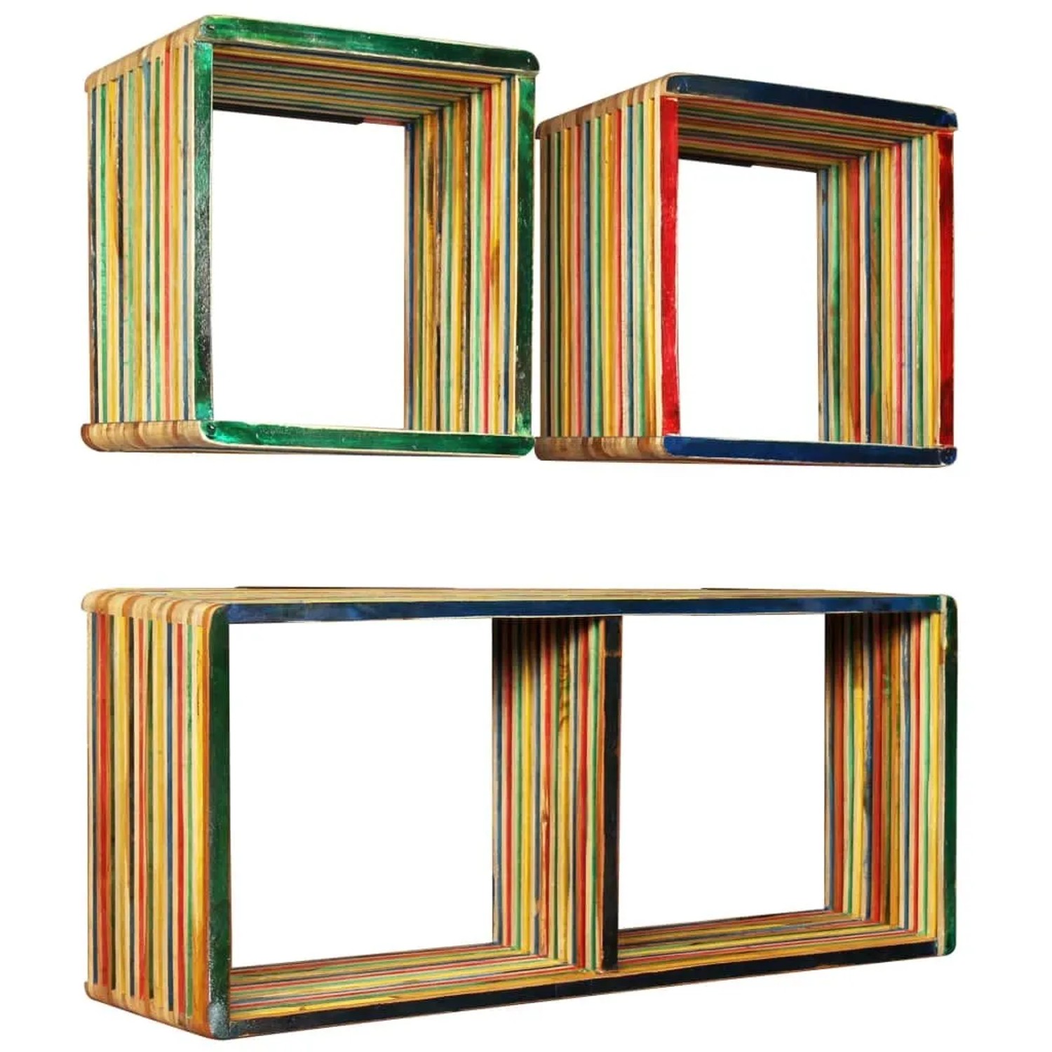 vidaXL 3-Tlg Wandregal-Set Massivholz Teak Mehrfarbig 245410