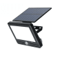 Schwarze LUXULA LED Solar Wandleuchte mit Bewegungsmelder und separatem Solarpanel.