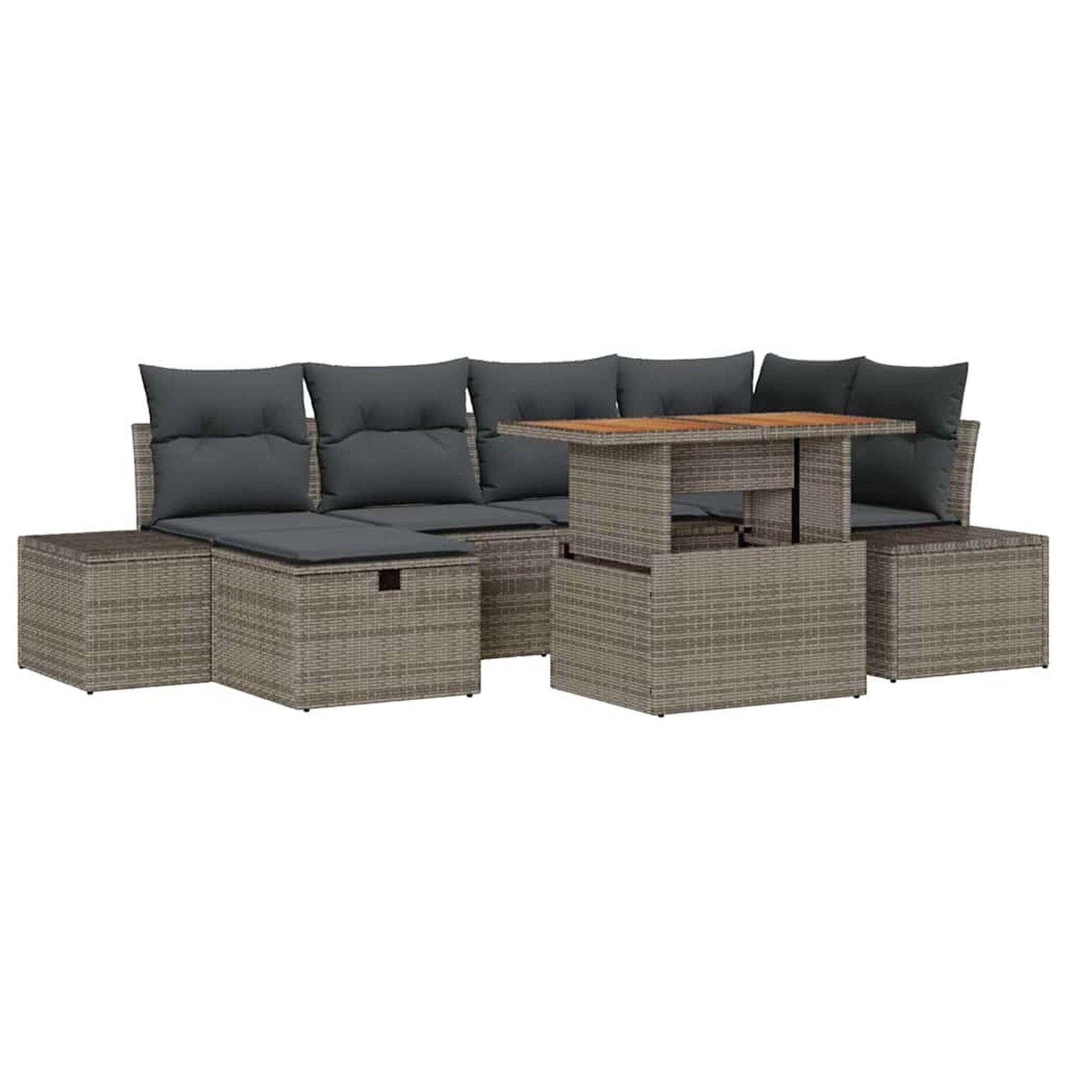 vidaXL Garten-Sofa-Set mit Kissen mit Speicher 7-Tlg Grau Poly Rattan 33600 günstig online kaufen