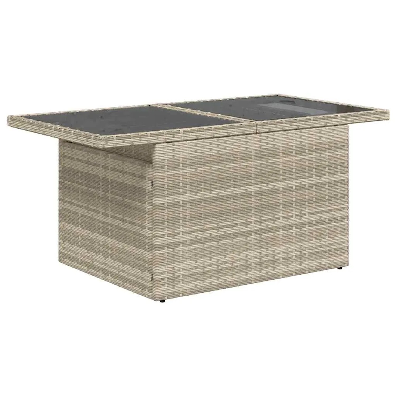Hellgrauer vidaXL Gartentisch aus Rattan mit Glasplatte, Teil der 9-tlg. Sofagarnitur.