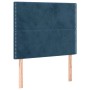 Dunkelblaues Samt-Boxspringbett Kopfteil 90x200 cm mit Ziernägeln.