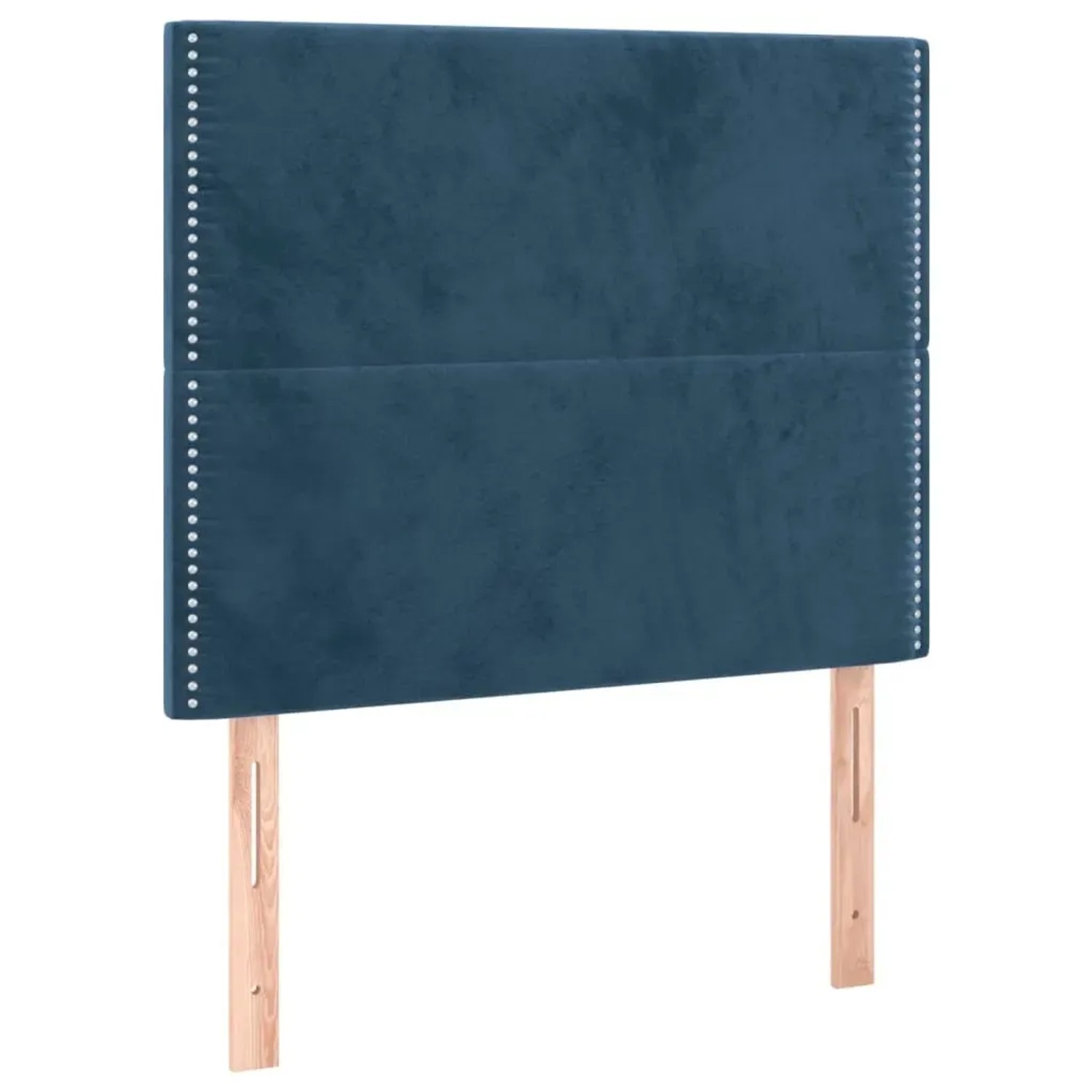 Dunkelblaues Samt-Boxspringbett Kopfteil 90x200 cm mit Ziernägeln.