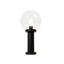 Schwarze QAZQA Außenstehleuchte Sfera mit klarer Kugel, 50 cm hoch, IP44-Schutz.