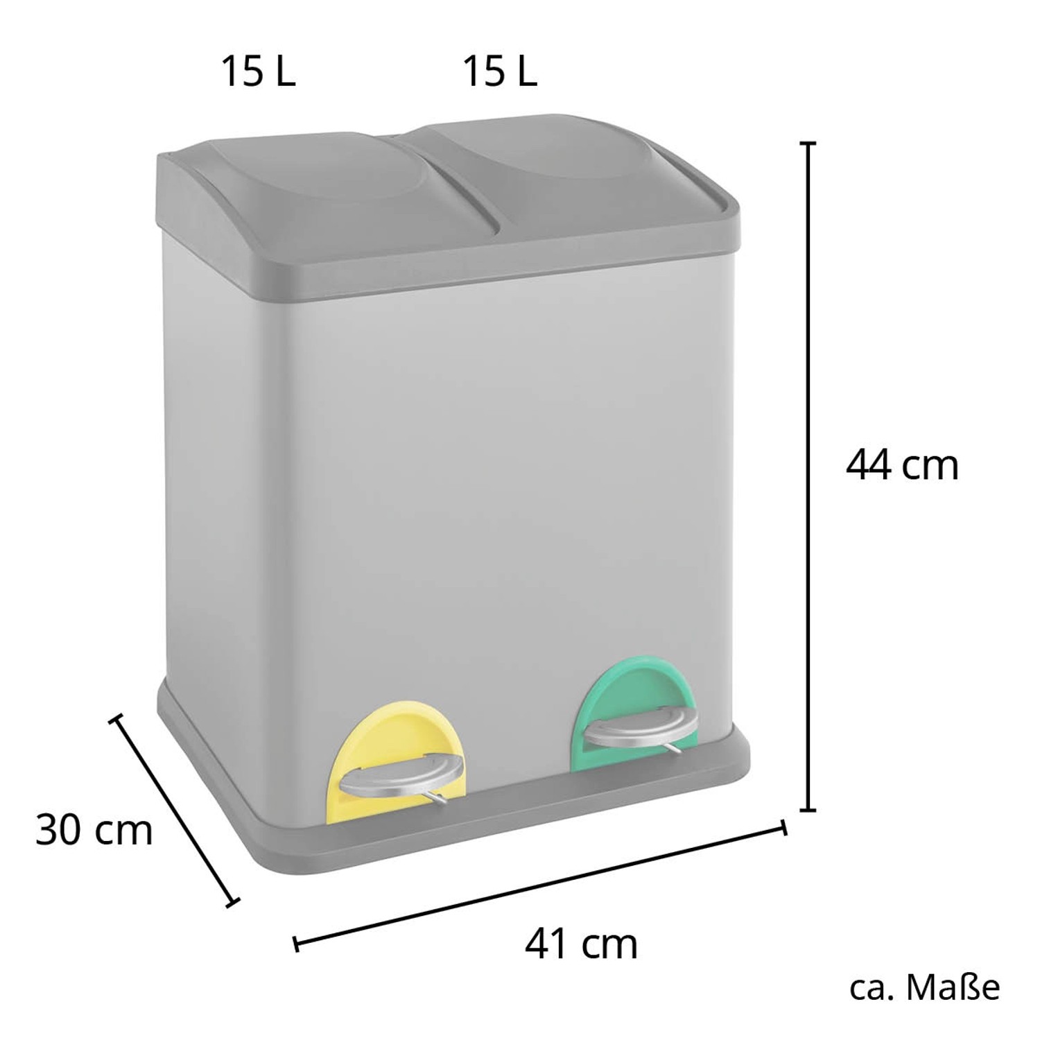 Svita Mülleimer TC2X15, 30L, grau, mit zwei Fächern zur Mülltrennung und Tretpedal.