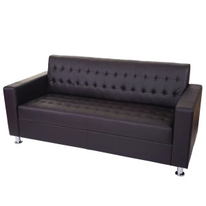 Dunkelbraunes 3er Sofa "Pori Coffee" mit Kunstlederbezug und Metallfüßen.