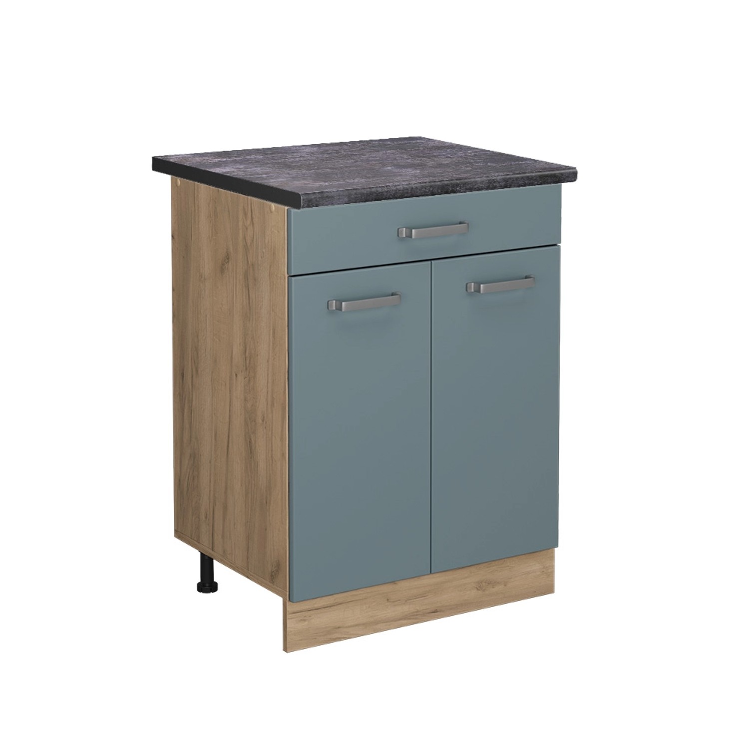 Thumbnail - Vicco Küchenunterschrank R-Line Blau-Grau/Goldkraft Eiche 60 cm mit Schublade AP Anthrazit