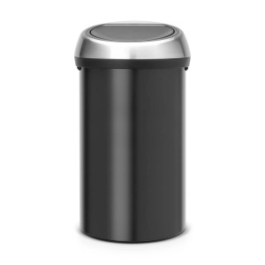 PROREGAL Abfallbehälter, 60 Liter, schwarz-matt mit Edelstahl Deckel.