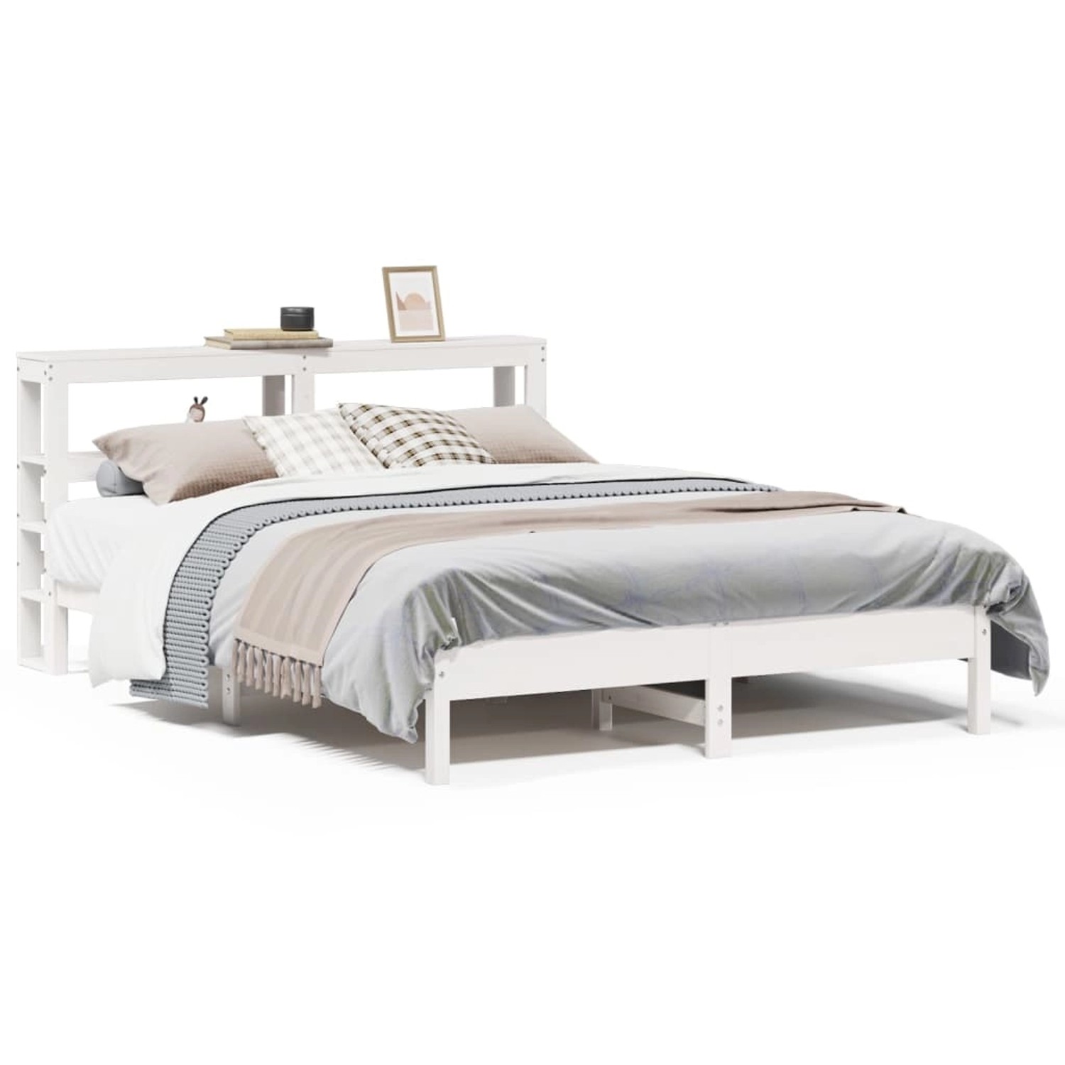 vidaXL Massivholzbett ohne Matratze Weiß 135x190 cm Kiefernholz 3306163 günstig online kaufen