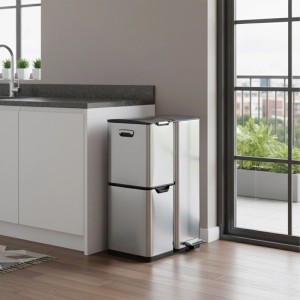 Relaxdays Mülltrennsystem Edelstahl Kunststoff Silber Softclose Fußpedal Push-Knopf Rollen 72 cm x 47 cm x 39 cm 10,6 kg