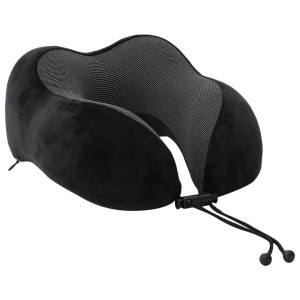 Schwarzes vidaXL Reisekissen aus Samt für den Nacken, ergonomisch geformt.