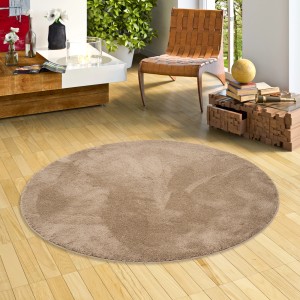 Runder, taupefarbener Hochflor Teppich "Pergamon Luxus Super Soft Silky", 120x120cm.