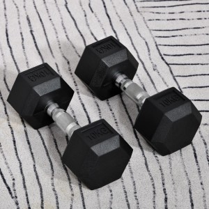Zwei schwarze 10 kg HOMCOM Gummi-Hanteln mit gerändeltem Griff für Sport & Fitness.