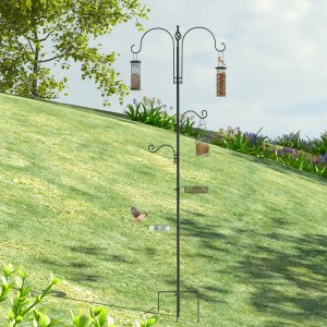 PawHut Vogel Futterstation Set mit 4 Haken und mehreren Futterbehältern im Garten.