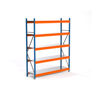 PROREGAL Industrie Weitspannregal Lagerregal MAXIMUS PRO Grundregal HxBxT 250x200x60cm 5 Stahlplatten-Fachboden Fachlast 690kg Blau/Orange