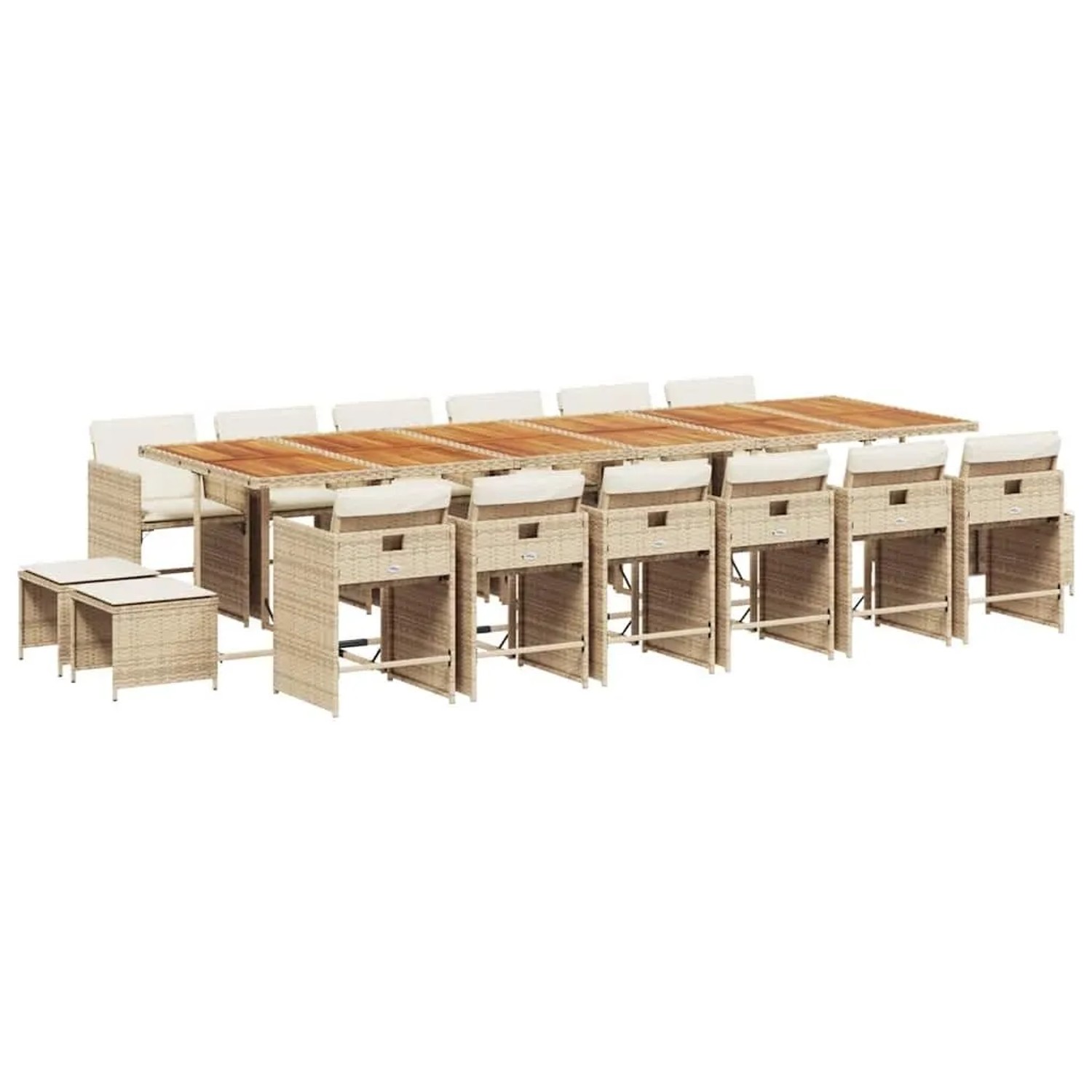 vidaXL 17-Tlg Garten-Essgruppe mit Kissen Beige Poly Rattan 3211192