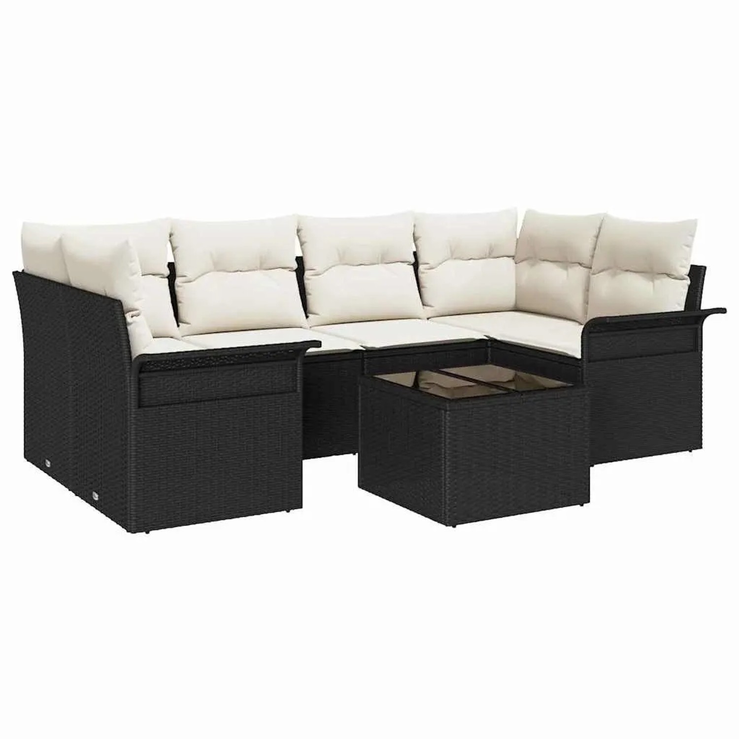 Thumbnail - vidaXL Garten-Sofa-Set mit Kissen mit Speicher 7-Tlg Schwarz und Creme 3353926