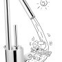 Chrom Waschtischarmatur WT-370 von baliv mit hohem Auslauf und Comic-Illustration.