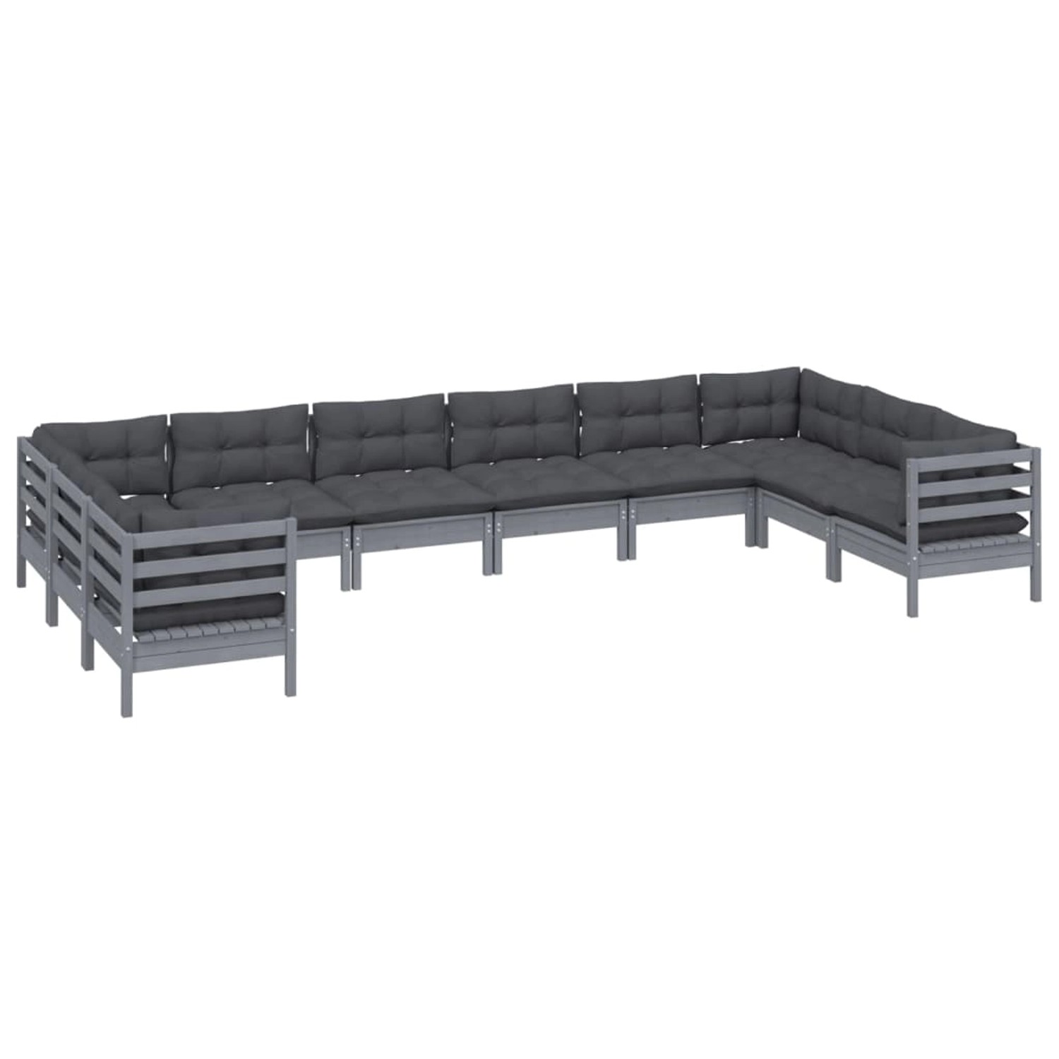 vidaXL 10-tlg Garten-Lounge-Set mit Kissen Grau Kiefernholz Modell 8 günstig online kaufen