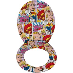 Wenko WC-Sitz Pop-Art mit Comic-Muster und Absenkautomatik, mehrfarbig.