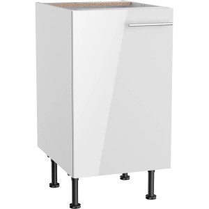 Weißer Optifit Küchenunterschrank Rurik986, 45 cm breit, mit Tür und Edelstahlgriff.